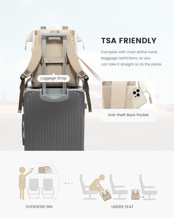 LOVEVOOK Laptop Backpack for Women, 15.6 Inch Work Laptop Bag with USB Port, Fashion Teacher Nurse Backpack Purse, Waterproof Travel Computer Backpack with Organizer Bag, 2PCS, Beige-Khaki - Image 198