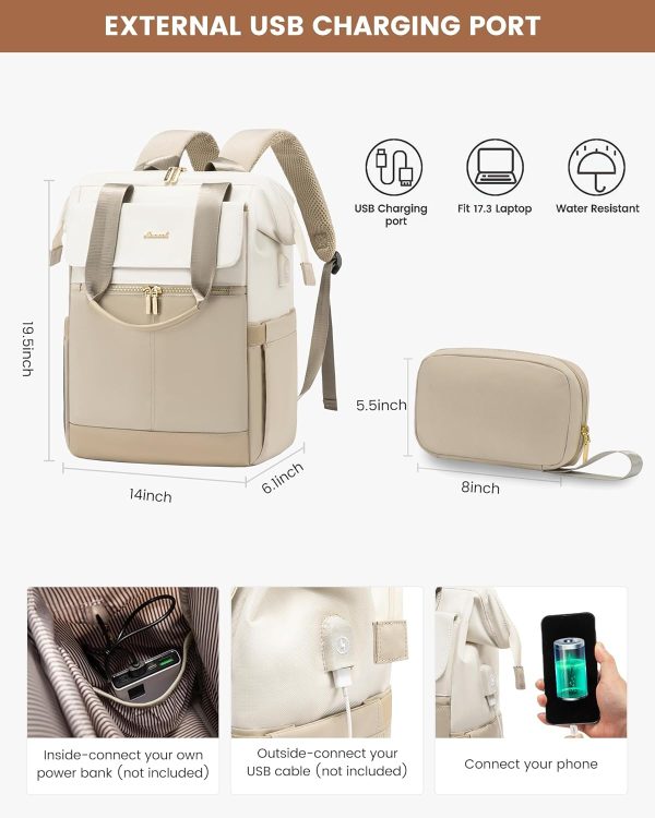 LOVEVOOK Laptop Backpack for Women, 15.6 Inch Work Laptop Bag with USB Port, Fashion Teacher Nurse Backpack Purse, Waterproof Travel Computer Backpack with Organizer Bag, 2PCS, Beige-Khaki - Image 199