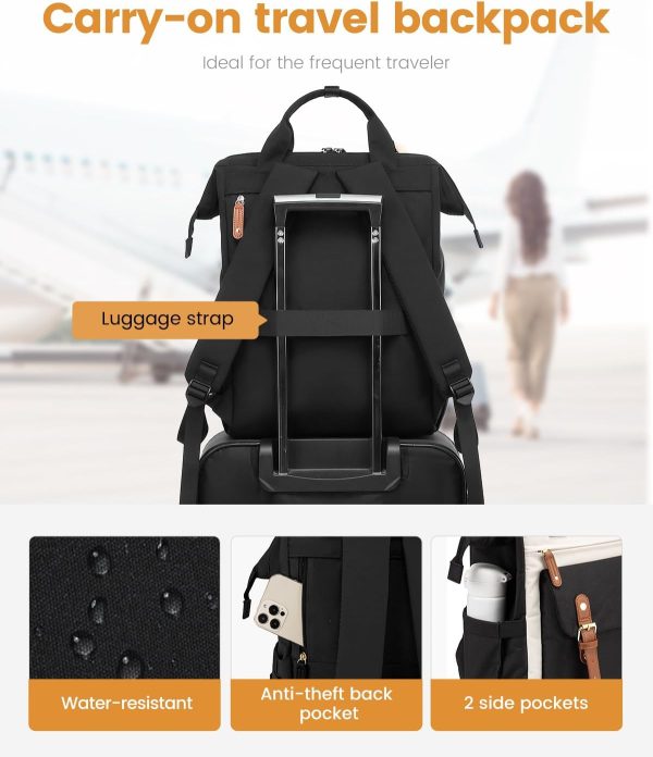 LOVEVOOK Laptop Backpack for Women Work Travel Backpack Purse, Commuter Business Computer Bag Teacher Nurse Bags, College School Backpack Student Bookbag with Multi-Pockets, 15.6 Inch, Black-brown - Image 300