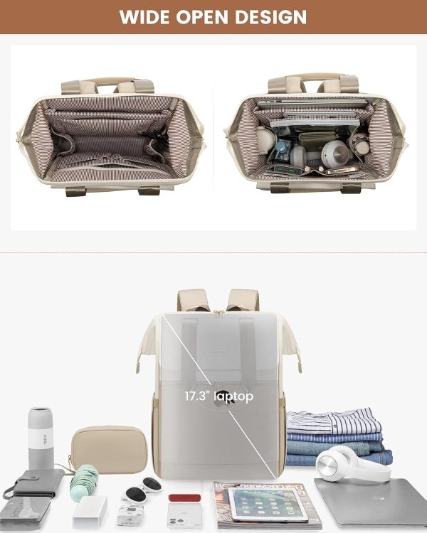 LOVEVOOK Laptop Backpack for Women, 15.6 Inch Work Laptop Bag with USB Port, Fashion Teacher Nurse Backpack Purse, Waterproof Travel Computer Backpack with Organizer Bag, 2PCS, Beige-Khaki - Image 201