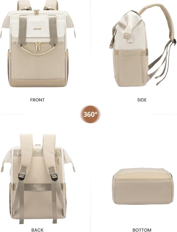 LOVEVOOK Laptop Backpack for Women, 15.6 Inch Work Laptop Bag with USB Port, Fashion Teacher Nurse Backpack Purse, Waterproof Travel Computer Backpack with Organizer Bag, 2PCS, Beige-Khaki - Image 202