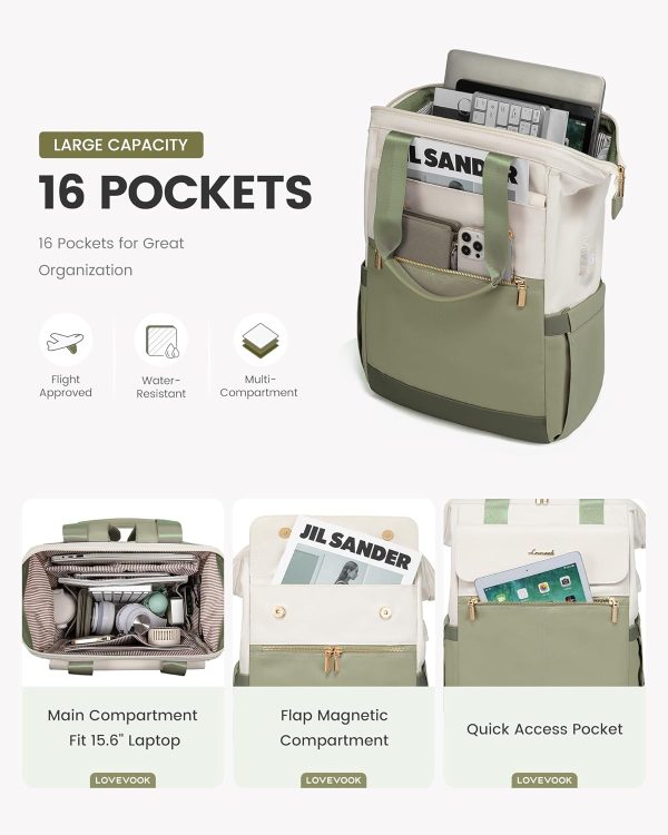 LOVEVOOK Laptop Backpack for Women, 15.6 Inch Work Laptop Bag with USB Port, Fashion Teacher Nurse Backpack Purse, Waterproof Travel Computer Backpack with Organizer Bag, 2PCS, Beige-Khaki - Image 203
