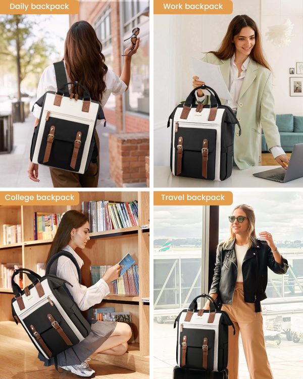 LOVEVOOK Laptop Backpack for Women Work Travel Backpack Purse, Commuter Business Computer Bag Teacher Nurse Bags, College School Backpack Student Bookbag with Multi-Pockets, 15.6 Inch, Black-brown - Image 303
