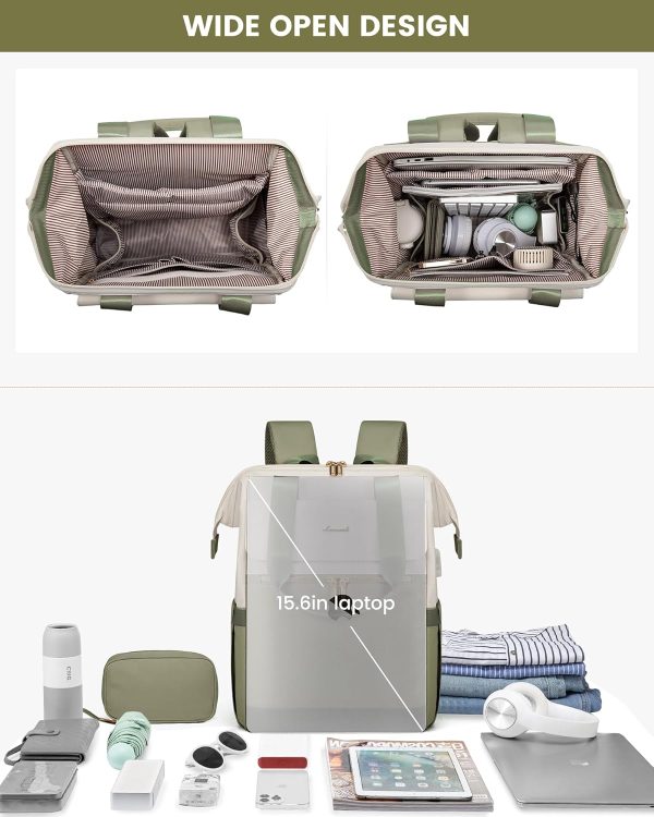 LOVEVOOK Laptop Backpack for Women, 15.6 Inch Work Laptop Bag with USB Port, Fashion Teacher Nurse Backpack Purse, Waterproof Travel Computer Backpack with Organizer Bag, 2PCS, Beige-Khaki - Image 205