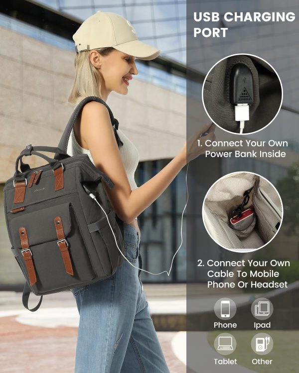 LOVEVOOK Laptop Backpack for Women Work Travel Backpack Purse, Commuter Business Computer Bag Teacher Nurse Bags, College School Backpack Student Bookbag with Multi-Pockets, 15.6 Inch, Black-brown - Image 305