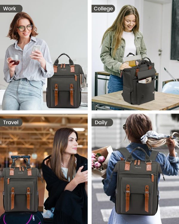 LOVEVOOK Laptop Backpack for Women Work Travel Backpack Purse, Commuter Business Computer Bag Teacher Nurse Bags, College School Backpack Student Bookbag with Multi-Pockets, 15.6 Inch, Black-brown - Image 306