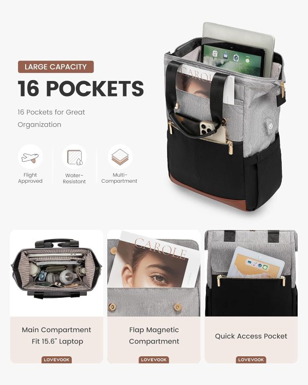 LOVEVOOK Laptop Backpack for Women, 15.6 Inch Work Laptop Bag with USB Port, Fashion Teacher Nurse Backpack Purse, Waterproof Travel Computer Backpack with Organizer Bag, 2PCS, Beige-Khaki - Image 207