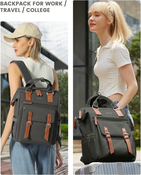 LOVEVOOK Laptop Backpack for Women Work Travel Backpack Purse, Commuter Business Computer Bag Teacher Nurse Bags, College School Backpack Student Bookbag with Multi-Pockets, 15.6 Inch, Black-brown - Image 308