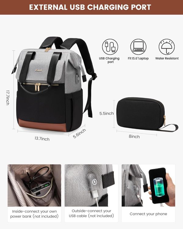 LOVEVOOK Laptop Backpack for Women, 15.6 Inch Work Laptop Bag with USB Port, Fashion Teacher Nurse Backpack Purse, Waterproof Travel Computer Backpack with Organizer Bag, 2PCS, Beige-Khaki - Image 209