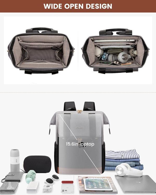 LOVEVOOK Laptop Backpack for Women, 15.6 Inch Work Laptop Bag with USB Port, Fashion Teacher Nurse Backpack Purse, Waterproof Travel Computer Backpack with Organizer Bag, 2PCS, Beige-Khaki - Image 213