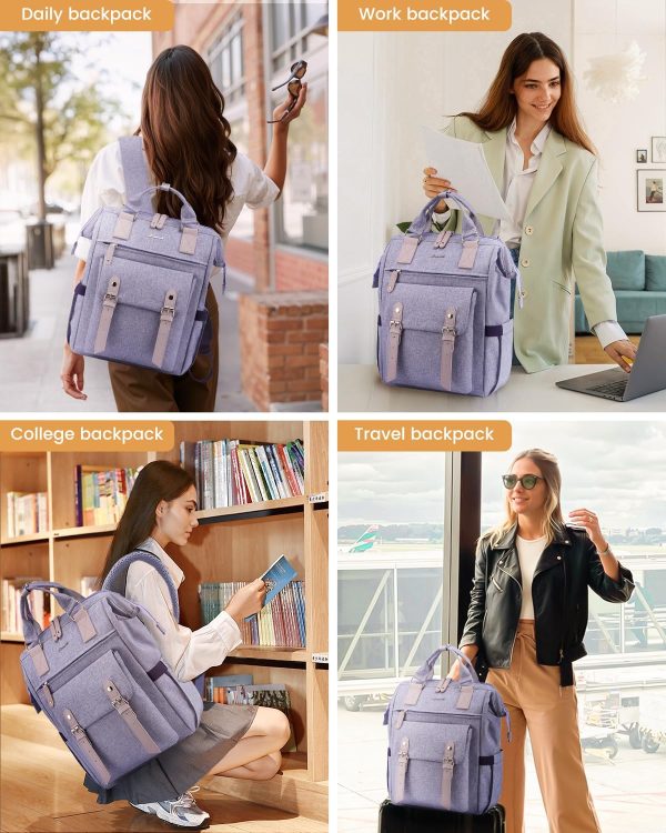 LOVEVOOK Laptop Backpack for Women Work Travel Backpack Purse, Commuter Business Computer Bag Teacher Nurse Bags, College School Backpack Student Bookbag with Multi-Pockets, 15.6 Inch, Black-brown - Image 315
