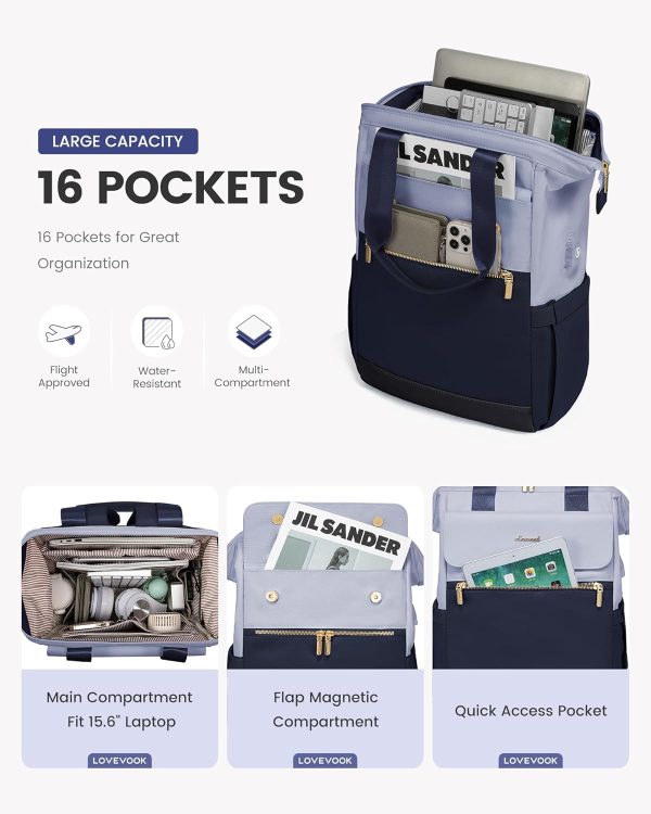 LOVEVOOK Laptop Backpack for Women, 15.6 Inch Work Laptop Bag with USB Port, Fashion Teacher Nurse Backpack Purse, Waterproof Travel Computer Backpack with Organizer Bag, 2PCS, Beige-Khaki - Image 216