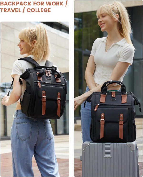LOVEVOOK Laptop Backpack for Women Work Travel Backpack Purse, Commuter Business Computer Bag Teacher Nurse Bags, College School Backpack Student Bookbag with Multi-Pockets, 15.6 Inch, Black-brown - Image 317