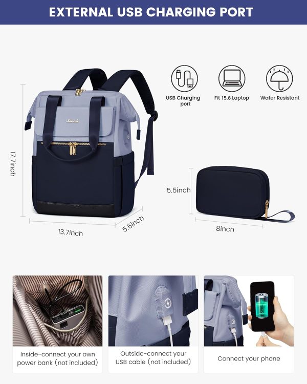 LOVEVOOK Laptop Backpack for Women, 15.6 Inch Work Laptop Bag with USB Port, Fashion Teacher Nurse Backpack Purse, Waterproof Travel Computer Backpack with Organizer Bag, 2PCS, Beige-Khaki - Image 218