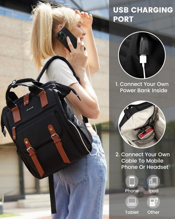 LOVEVOOK Laptop Backpack for Women Work Travel Backpack Purse, Commuter Business Computer Bag Teacher Nurse Bags, College School Backpack Student Bookbag with Multi-Pockets, 15.6 Inch, Black-brown - Image 320