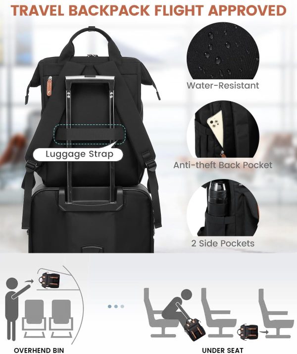 LOVEVOOK Laptop Backpack for Women Work Travel Backpack Purse, Commuter Business Computer Bag Teacher Nurse Bags, College School Backpack Student Bookbag with Multi-Pockets, 15.6 Inch, Black-brown - Image 321
