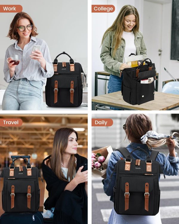 LOVEVOOK Laptop Backpack for Women Work Travel Backpack Purse, Commuter Business Computer Bag Teacher Nurse Bags, College School Backpack Student Bookbag with Multi-Pockets, 15.6 Inch, Black-brown - Image 324