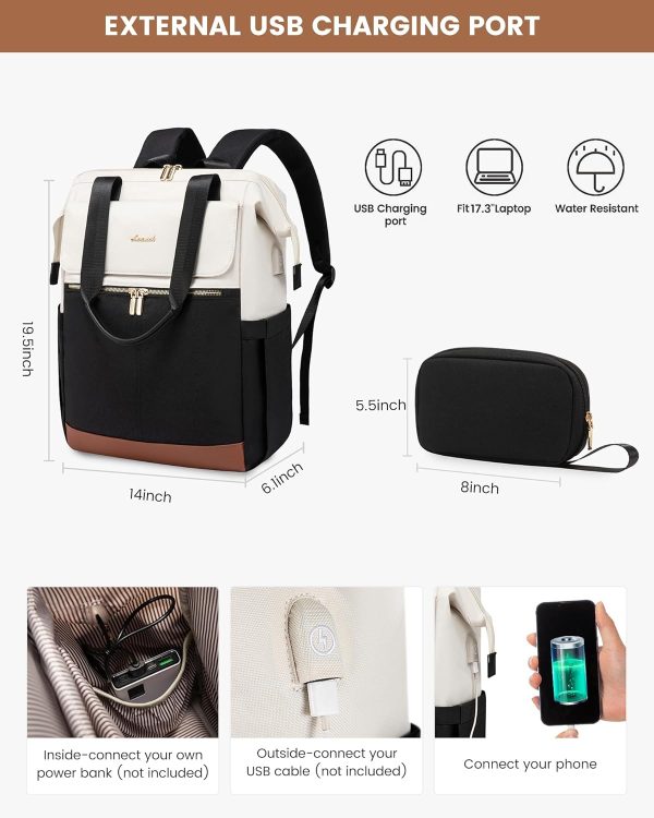 LOVEVOOK Laptop Backpack for Women, 15.6 Inch Work Laptop Bag with USB Port, Fashion Teacher Nurse Backpack Purse, Waterproof Travel Computer Backpack with Organizer Bag, 2PCS, Beige-Khaki - Image 225