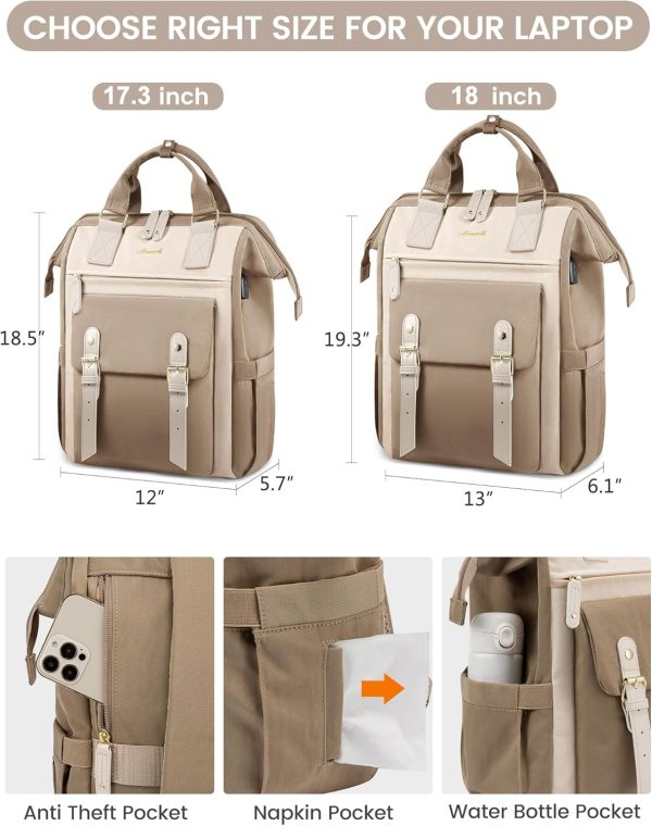 LOVEVOOK Laptop Backpack for Women Work Travel Backpack Purse, Commuter Business Computer Bag Teacher Nurse Bags, College School Backpack Student Bookbag with Multi-Pockets, 15.6 Inch, Black-brown - Image 327