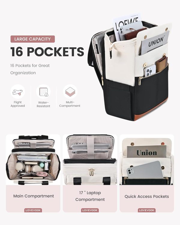 LOVEVOOK Laptop Backpack for Women, 15.6 Inch Work Laptop Bag with USB Port, Fashion Teacher Nurse Backpack Purse, Waterproof Travel Computer Backpack with Organizer Bag, 2PCS, Beige-Khaki - Image 227