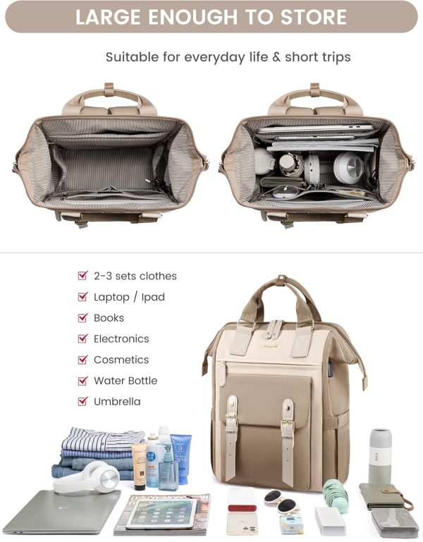 LOVEVOOK Laptop Backpack for Women Work Travel Backpack Purse, Commuter Business Computer Bag Teacher Nurse Bags, College School Backpack Student Bookbag with Multi-Pockets, 15.6 Inch, Black-brown - Image 329