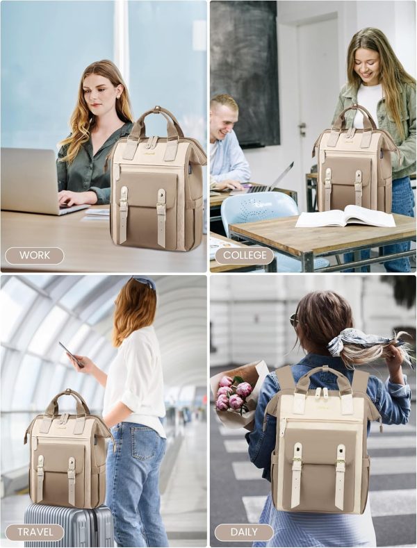 LOVEVOOK Laptop Backpack for Women Work Travel Backpack Purse, Commuter Business Computer Bag Teacher Nurse Bags, College School Backpack Student Bookbag with Multi-Pockets, 15.6 Inch, Black-brown - Image 330