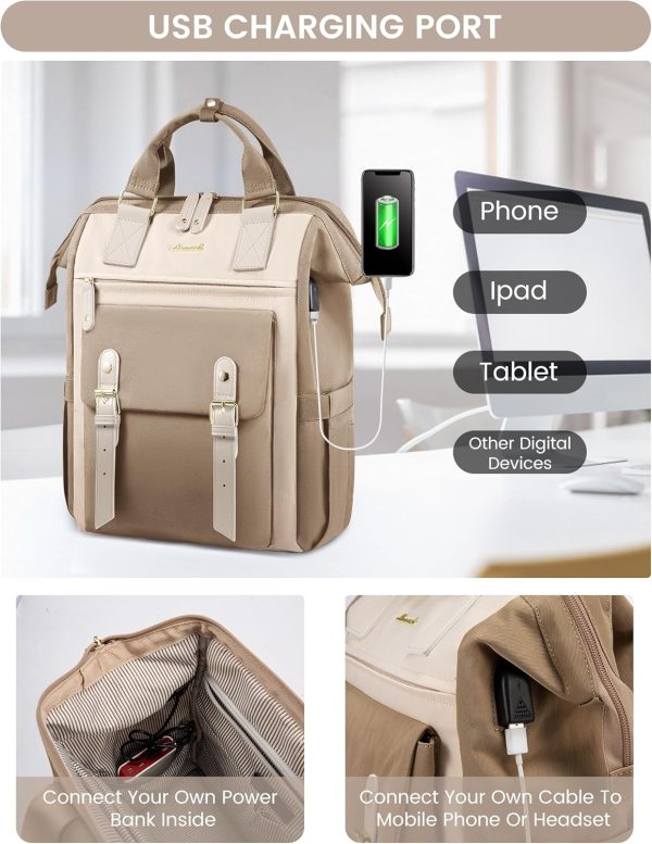 LOVEVOOK Laptop Backpack for Women Work Travel Backpack Purse, Commuter Business Computer Bag Teacher Nurse Bags, College School Backpack Student Bookbag with Multi-Pockets, 15.6 Inch, Black-brown - Image 332