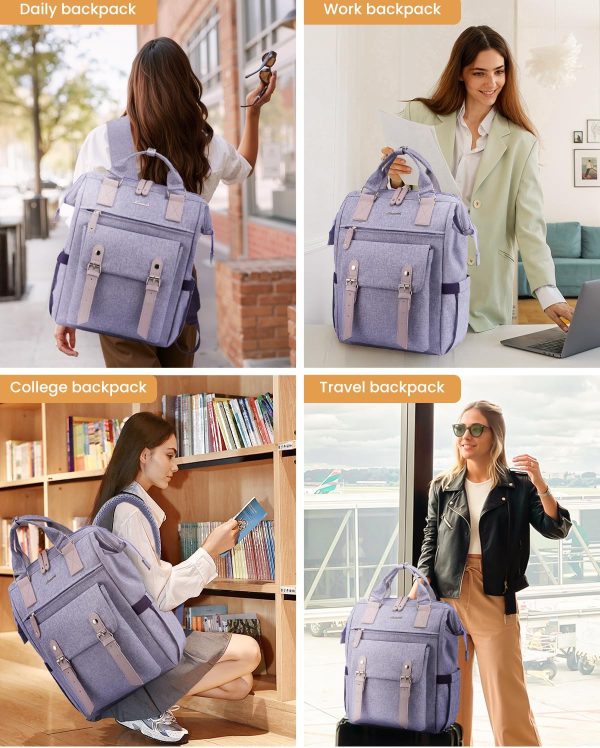 LOVEVOOK Laptop Backpack for Women Work Travel Backpack Purse, Commuter Business Computer Bag Teacher Nurse Bags, College School Backpack Student Bookbag with Multi-Pockets, 15.6 Inch, Black-brown - Image 339