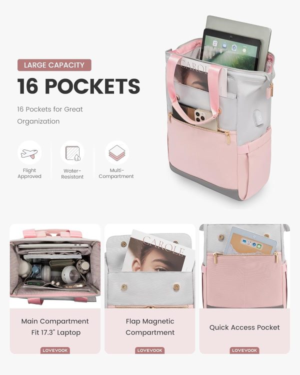 LOVEVOOK Laptop Backpack for Women, 15.6 Inch Work Laptop Bag with USB Port, Fashion Teacher Nurse Backpack Purse, Waterproof Travel Computer Backpack with Organizer Bag, 2PCS, Beige-Khaki - Image 240