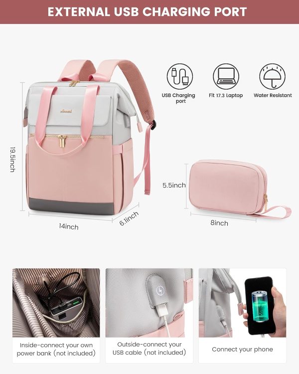 LOVEVOOK Laptop Backpack for Women, 15.6 Inch Work Laptop Bag with USB Port, Fashion Teacher Nurse Backpack Purse, Waterproof Travel Computer Backpack with Organizer Bag, 2PCS, Beige-Khaki - Image 241