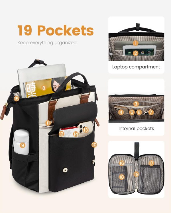 LOVEVOOK Laptop Backpack for Women Work Travel Backpack Purse, Commuter Business Computer Bag Teacher Nurse Bags, College School Backpack Student Bookbag with Multi-Pockets, 15.6 Inch, Black-brown - Image 341