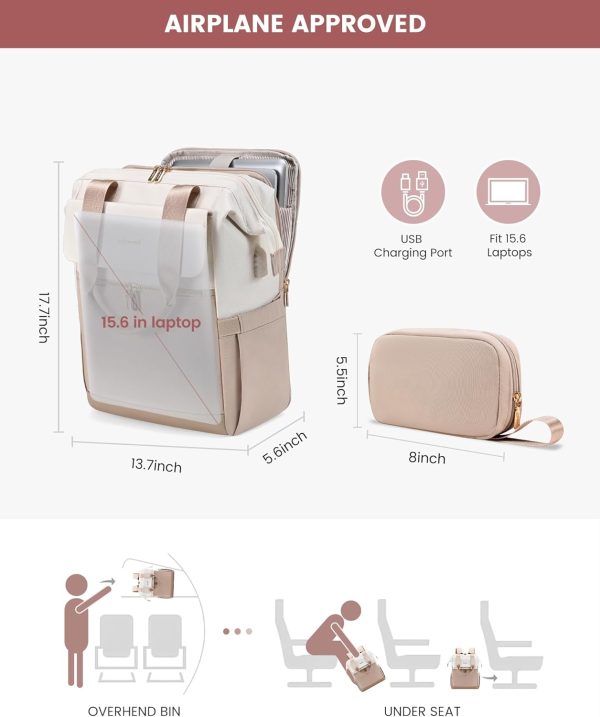 LOVEVOOK Laptop Backpack for Women, 15.6 Inch Work Laptop Bag with USB Port, Fashion Teacher Nurse Backpack Purse, Waterproof Travel Computer Backpack with Organizer Bag, 2PCS, Beige-Khaki - Image 244