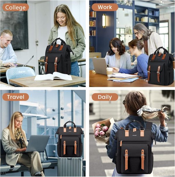 LOVEVOOK Laptop Backpack for Women Work Travel Backpack Purse, Commuter Business Computer Bag Teacher Nurse Bags, College School Backpack Student Bookbag with Multi-Pockets, 15.6 Inch, Black-brown - Image 349