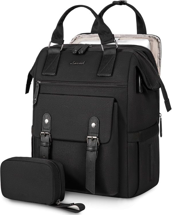 LOVEVOOK Laptop Backpack for Women Work Travel Backpack Purse, Commuter Business Computer Bag Teacher Nurse Bags, College School Backpack Student Bookbag with Multi-Pockets, 15.6 Inch, Black-brown - Image 367