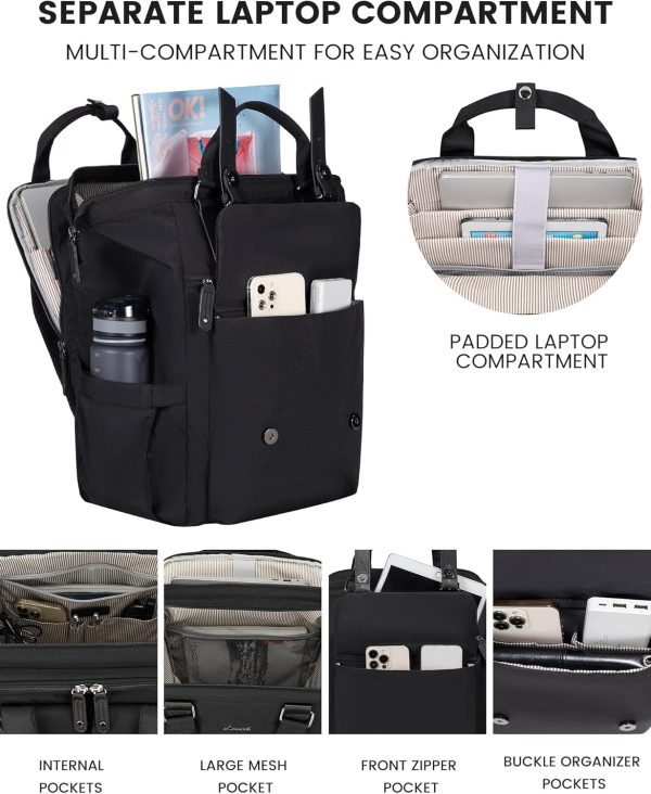 LOVEVOOK Laptop Backpack for Women Work Travel Backpack Purse, Commuter Business Computer Bag Teacher Nurse Bags, College School Backpack Student Bookbag with Multi-Pockets, 15.6 Inch, Black-brown - Image 368
