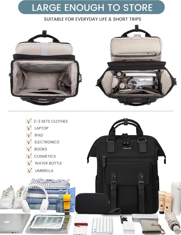 LOVEVOOK Laptop Backpack for Women Work Travel Backpack Purse, Commuter Business Computer Bag Teacher Nurse Bags, College School Backpack Student Bookbag with Multi-Pockets, 15.6 Inch, Black-brown - Image 369