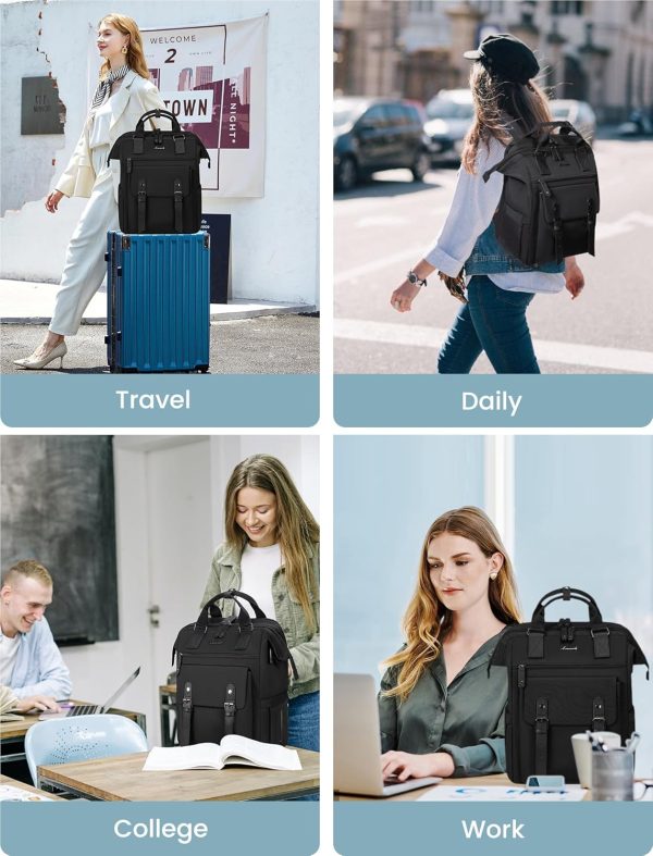 LOVEVOOK Laptop Backpack for Women Work Travel Backpack Purse, Commuter Business Computer Bag Teacher Nurse Bags, College School Backpack Student Bookbag with Multi-Pockets, 15.6 Inch, Black-brown - Image 373