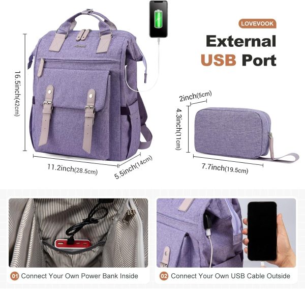 LOVEVOOK Laptop Backpack for Women Work Travel Backpack Purse, Commuter Business Computer Bag Teacher Nurse Bags, College School Backpack Student Bookbag with Multi-Pockets, 15.6 Inch, Black-brown - Image 381