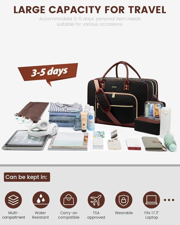LOVEVOOK Weekender Bag for Women with Laptop Compartment, Quilted Carry on Bags for airplanes with Shoe Bag, Travel Duffel Tote Bags with Toiletry Bag, Hospital Bags with Wet Pocket Shoe Bag - Image 16