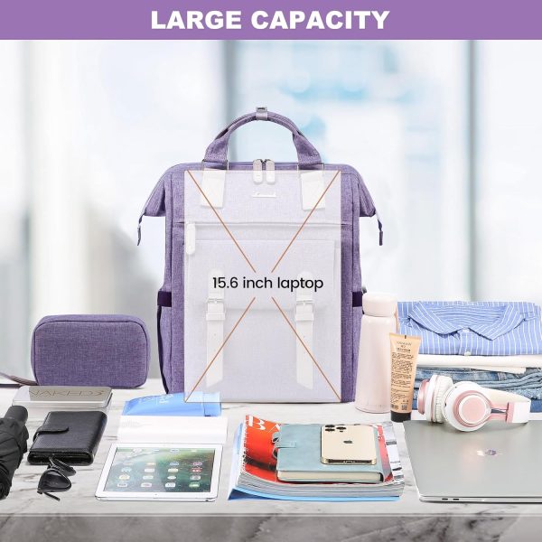 LOVEVOOK Laptop Backpack for Women Work Travel Backpack Purse, Commuter Business Computer Bag Teacher Nurse Bags, College School Backpack Student Bookbag with Multi-Pockets, 15.6 Inch, Black-brown - Image 382