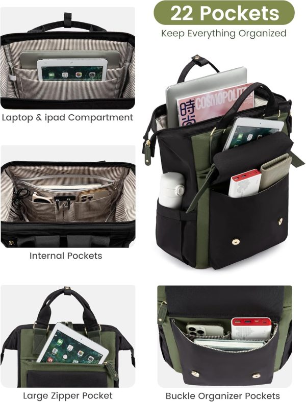 LOVEVOOK Laptop Backpack for Women Work Travel Backpack Purse, Commuter Business Computer Bag Teacher Nurse Bags, College School Backpack Student Bookbag with Multi-Pockets, 15.6 Inch, Black-brown - Image 390