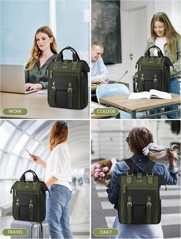 LOVEVOOK Laptop Backpack for Women Work Travel Backpack Purse, Commuter Business Computer Bag Teacher Nurse Bags, College School Backpack Student Bookbag with Multi-Pockets, 15.6 Inch, Black-brown - Image 392