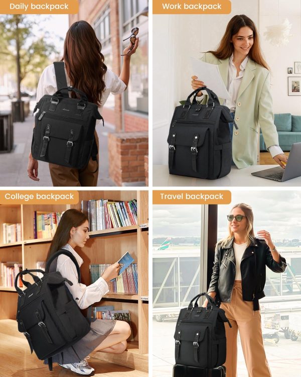LOVEVOOK Laptop Backpack for Women Work Travel Backpack Purse, Commuter Business Computer Bag Teacher Nurse Bags, College School Backpack Student Bookbag with Multi-Pockets, 15.6 Inch, Black-brown - Image 410