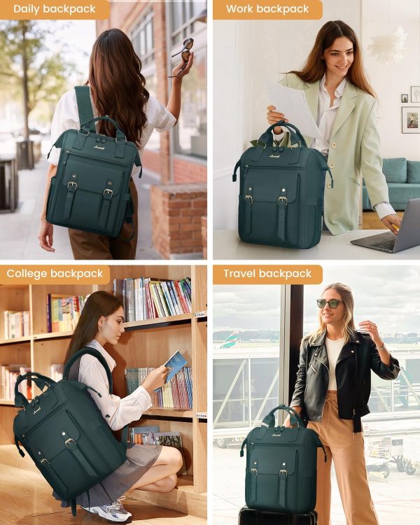 LOVEVOOK Laptop Backpack for Women Work Travel Backpack Purse, Commuter Business Computer Bag Teacher Nurse Bags, College School Backpack Student Bookbag with Multi-Pockets, 15.6 Inch, Black-brown - Image 430