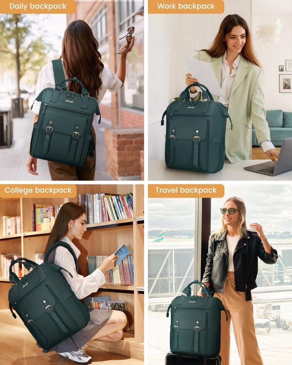 LOVEVOOK Laptop Backpack for Women Work Travel Backpack Purse, Commuter Business Computer Bag Teacher Nurse Bags, College School Backpack Student Bookbag with Multi-Pockets, 15.6 Inch, Black-brown - Image 436