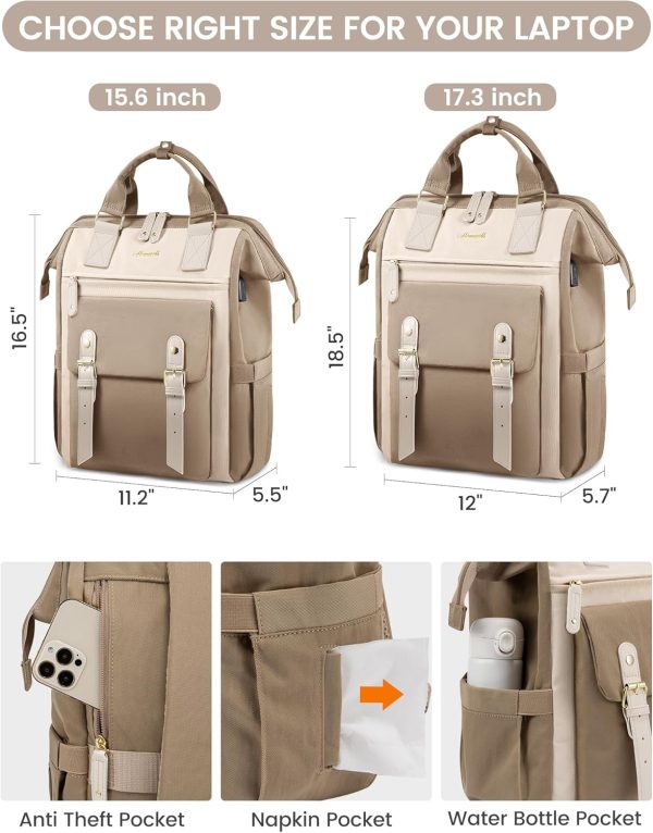 LOVEVOOK Laptop Backpack for Women Work Travel Backpack Purse, Commuter Business Computer Bag Teacher Nurse Bags, College School Backpack Student Bookbag with Multi-Pockets, 15.6 Inch, Black-brown - Image 439