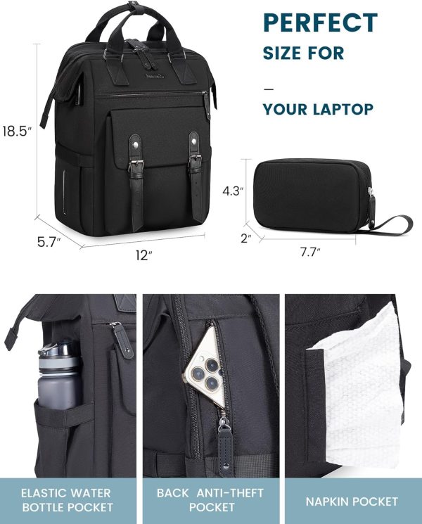 LOVEVOOK Laptop Backpack for Women Work Travel Backpack Purse, Commuter Business Computer Bag Teacher Nurse Bags, College School Backpack Student Bookbag with Multi-Pockets, 15.6 Inch, Black-brown - Image 441