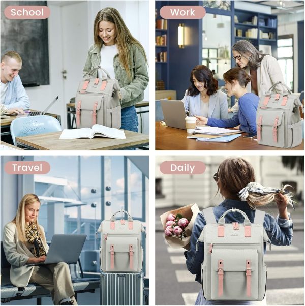 LOVEVOOK Laptop Backpack for Women Work Travel Backpack Purse, Commuter Business Computer Bag Teacher Nurse Bags, College School Backpack Student Bookbag with Multi-Pockets, 15.6 Inch, Black-brown - Image 446