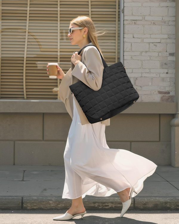 LOVEVOOK Tote Bag for Women, Large Puffer Tote Bag with Zipper Quilted Light Work Bag - Image 7