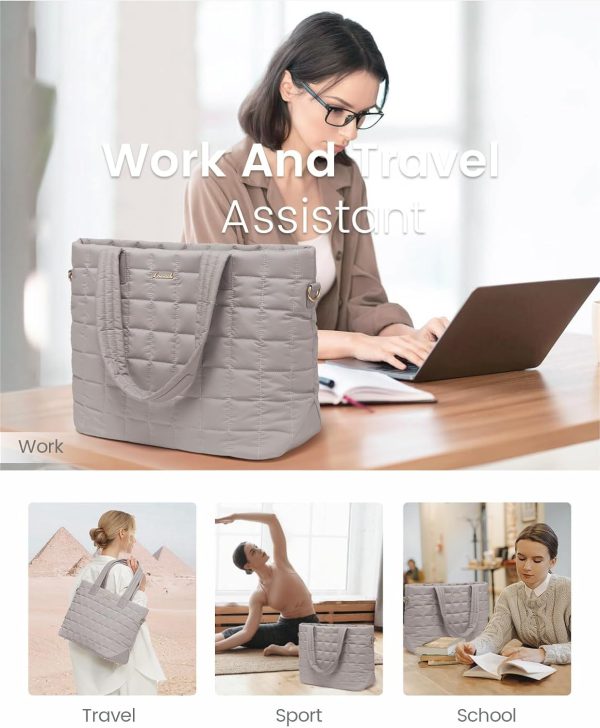 LOVEVOOK Tote Bag for Women, Large Puffer Tote Bag with Zipper Quilted Light Work Bag - Image 30